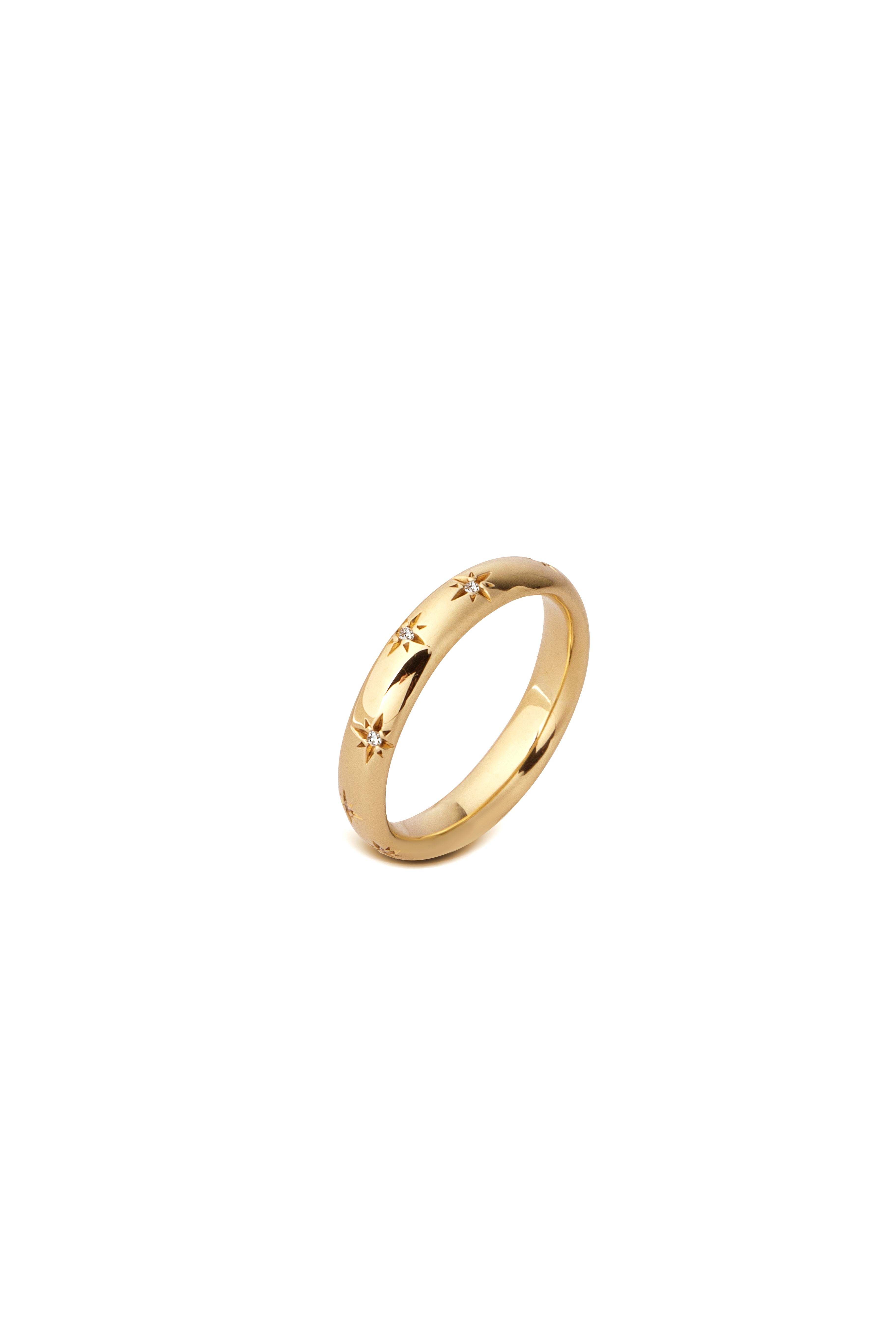 Wedding Court Band with Diamond stars, 4mm wide