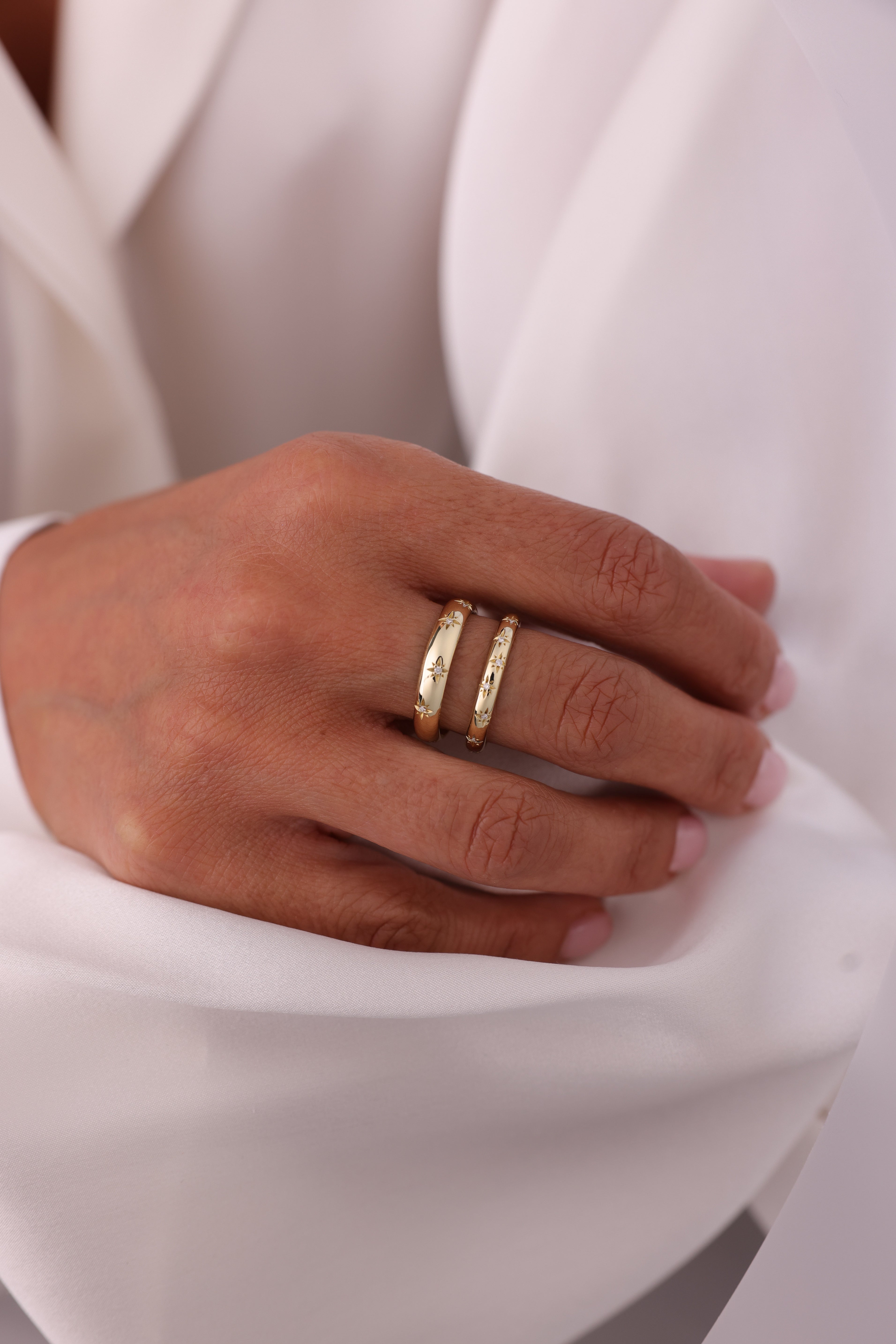Wedding Court Band with Diamond stars,2.8mm wide