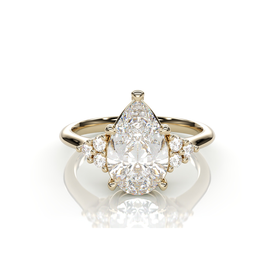 18K Yellow Gold Pear LAB Diamond Ring