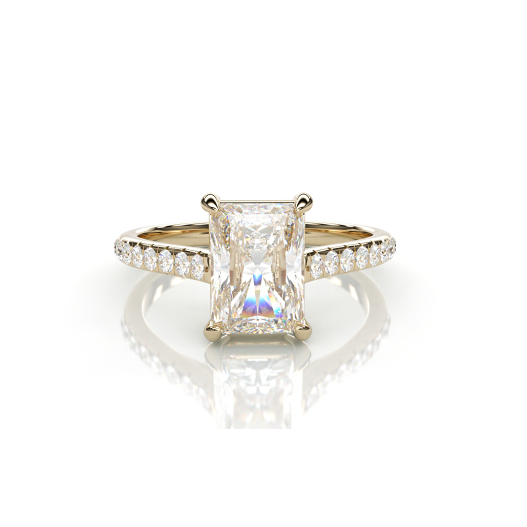 18K Yellow Gold Rectangular LAB Diamond Ring with Diamonds