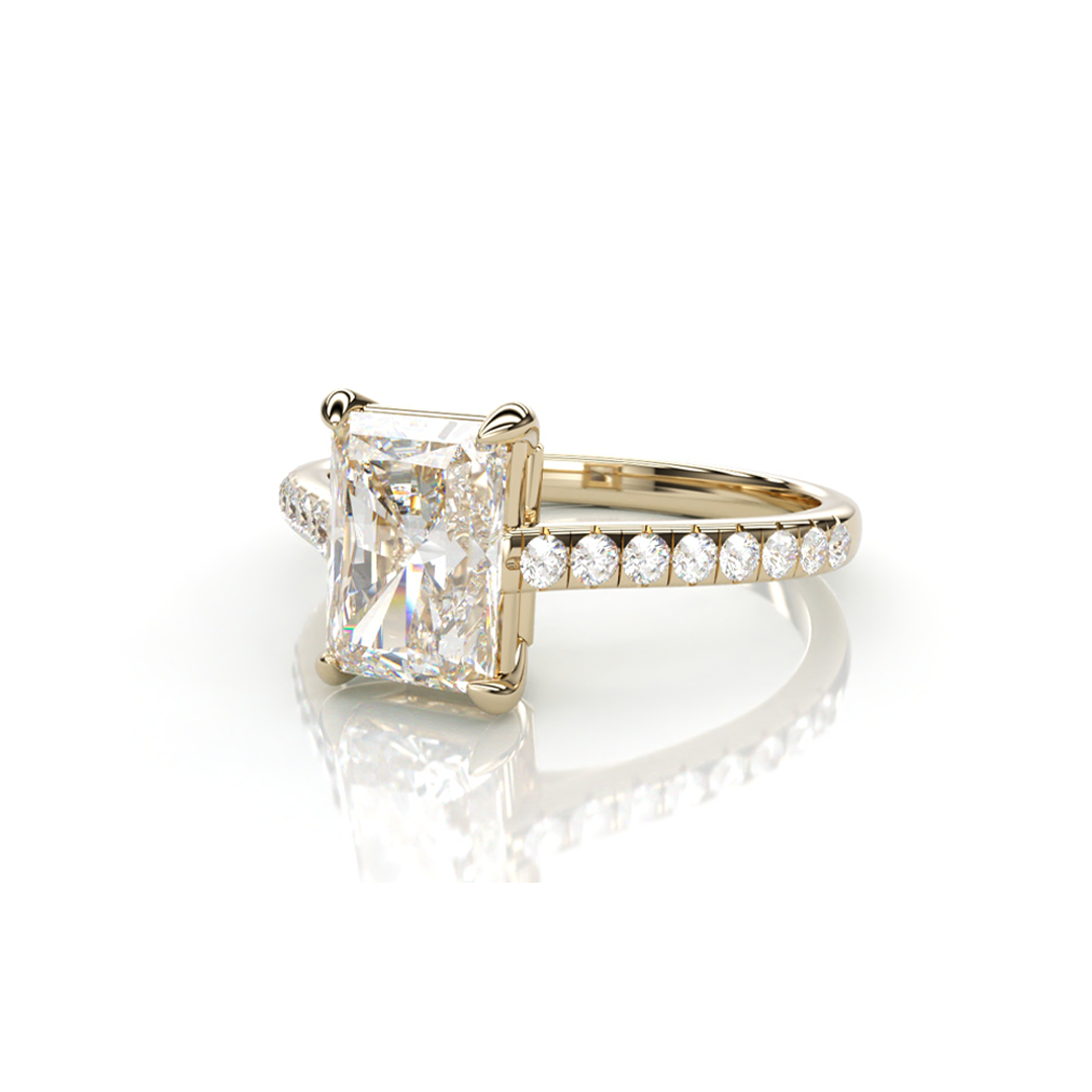 18K Yellow Gold Rectangular LAB Diamond Ring with Diamonds