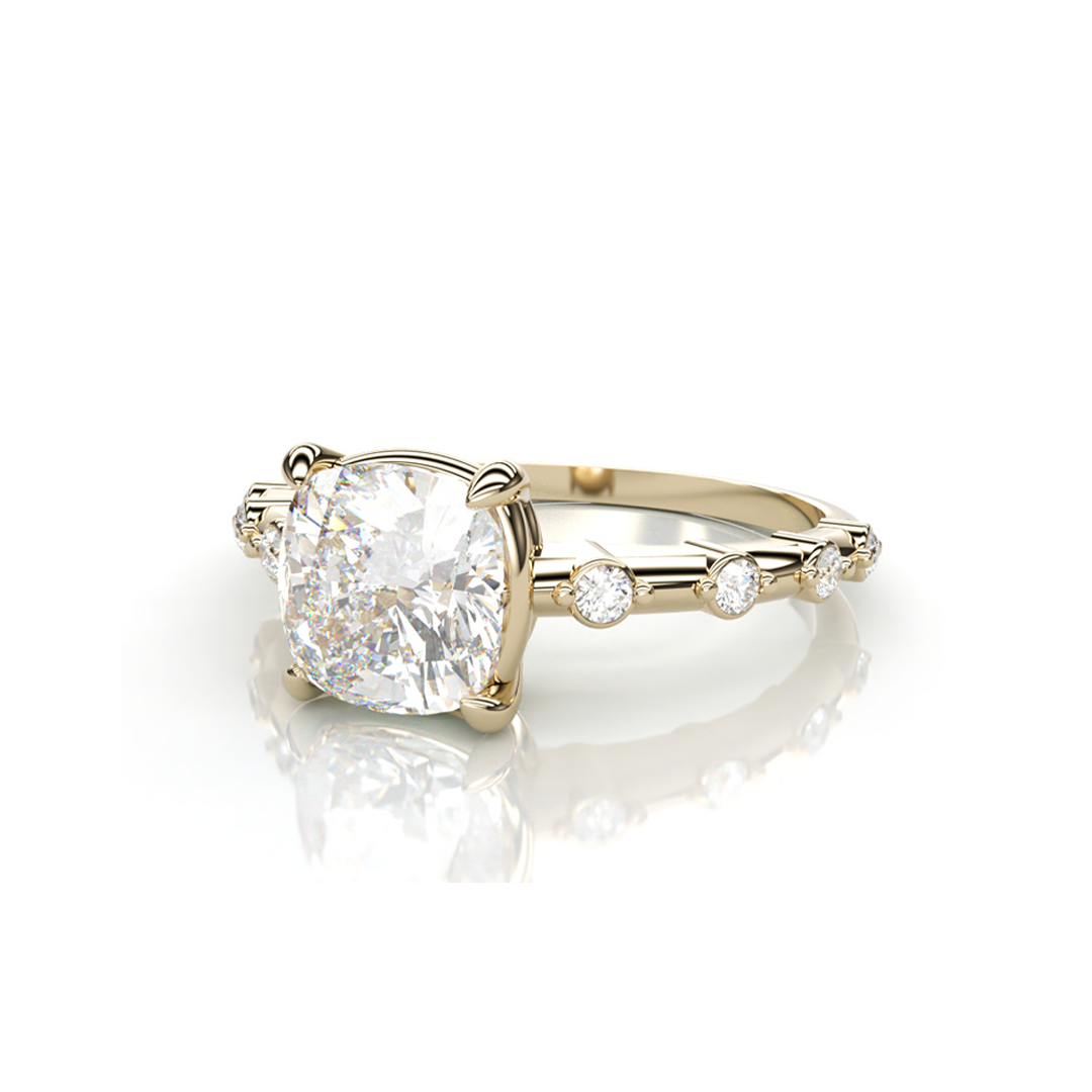 18K Yellow Gold Cushion LAB Diamond Ring with Diamonds