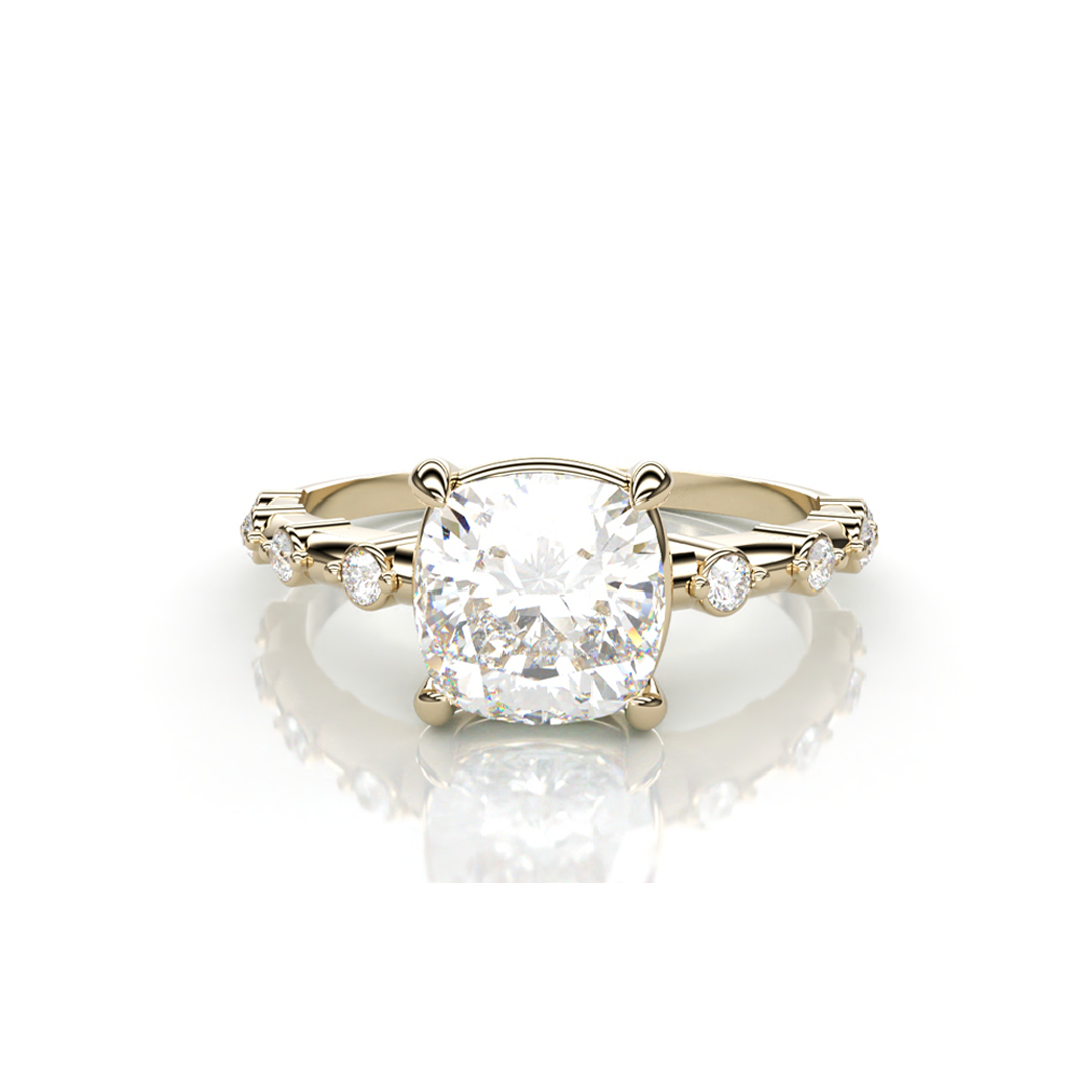 18K Yellow Gold Cushion LAB Diamond Ring with Diamonds