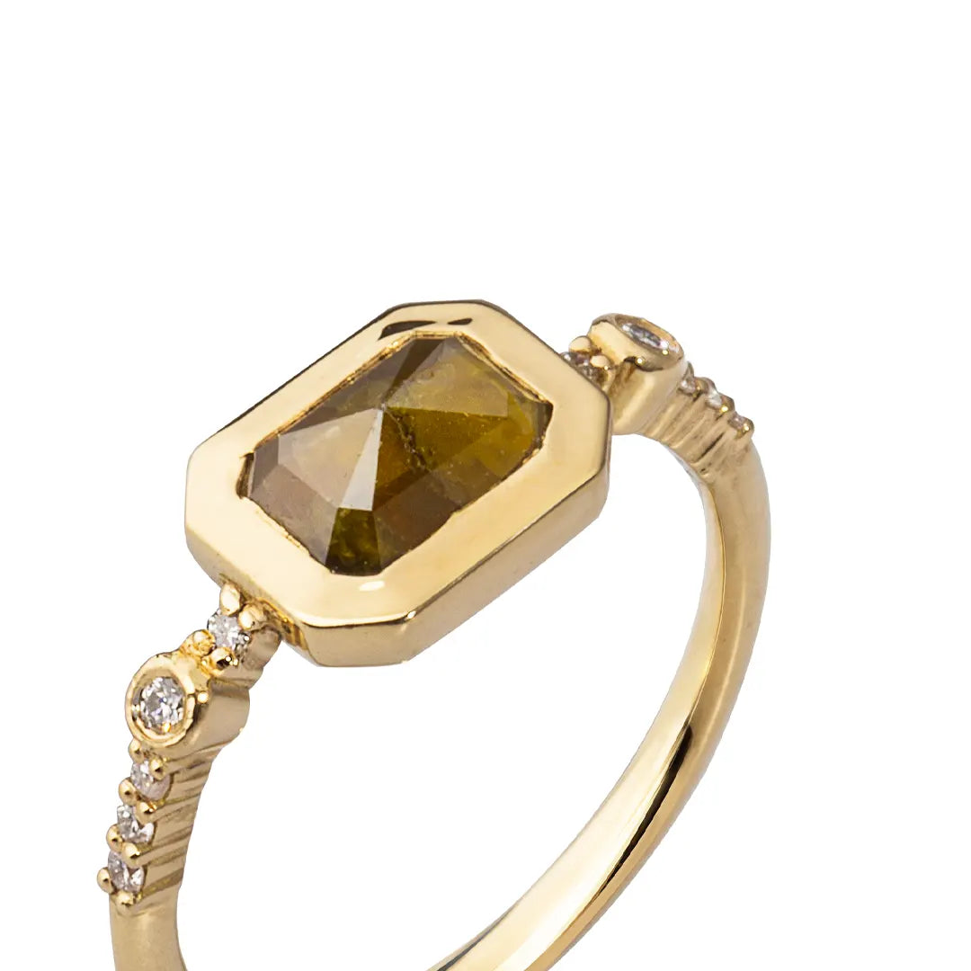 18K Gold Rectangular Rosecut Diamond Ring