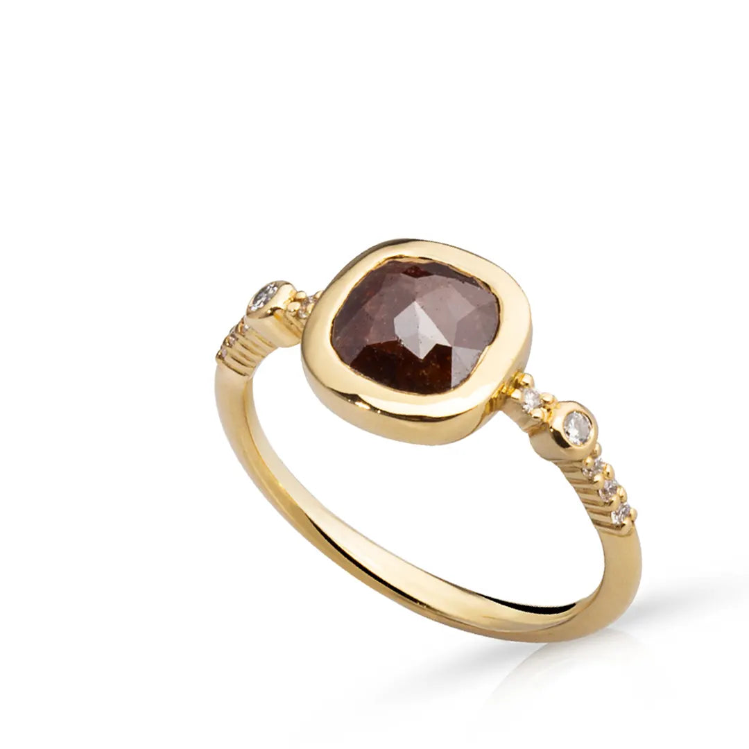 18K Gold Cushion Rosecut Diamond Ring