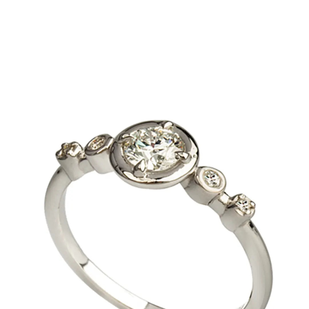 18K White Gold Diamond Ring with 4 Tiny Diamonds