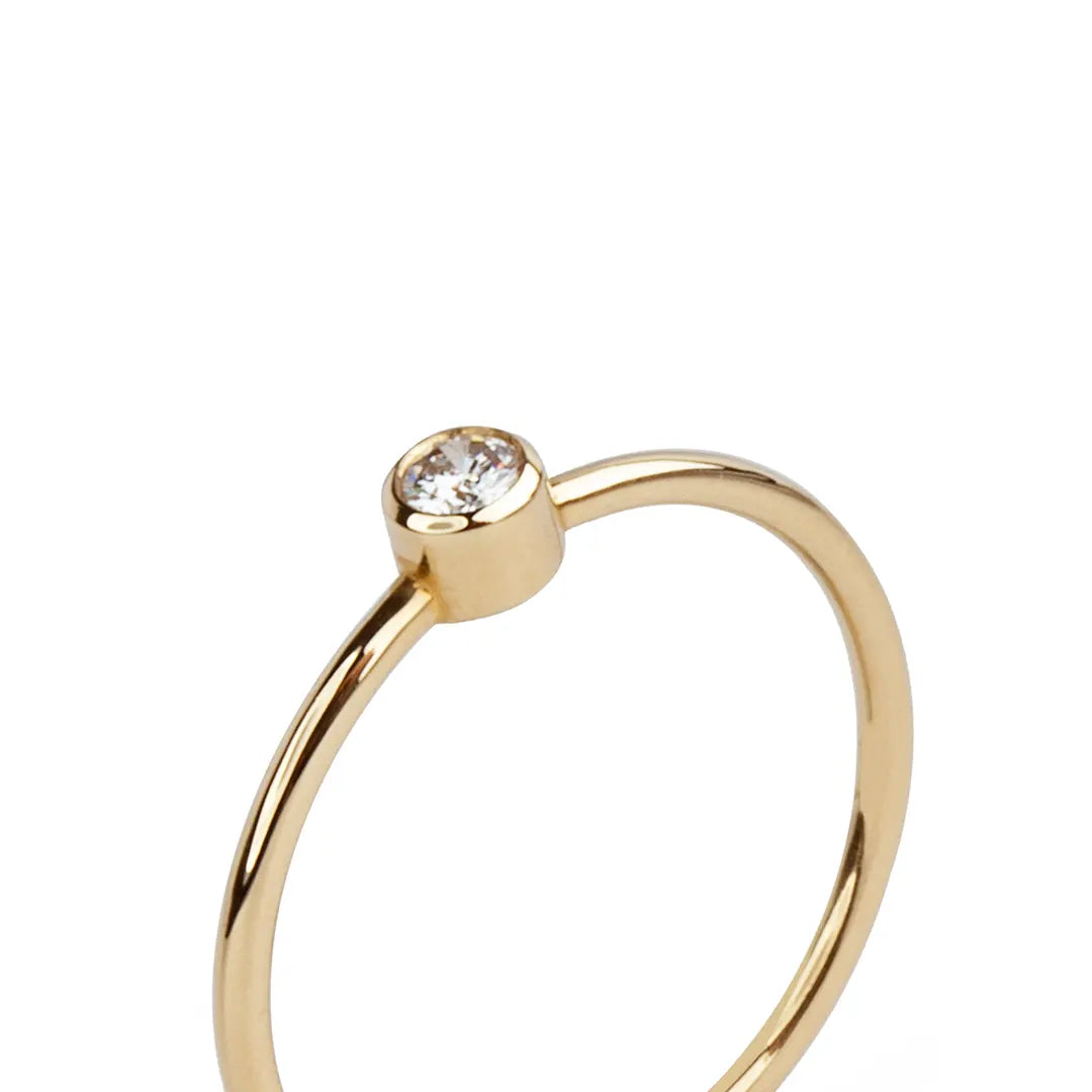 14K Gold Round Diamond Ring, Minimal Style