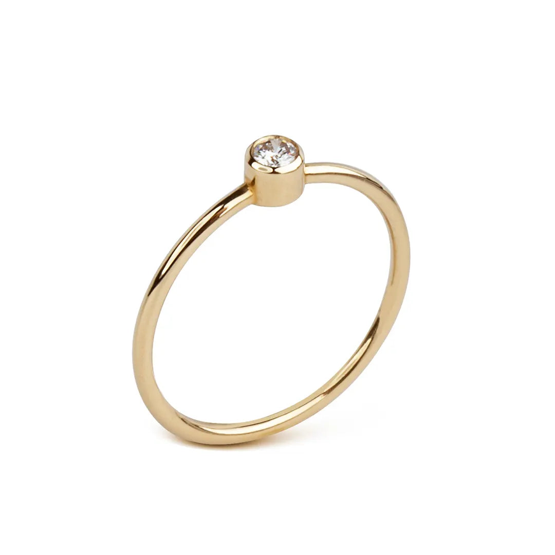 14K Gold Round Diamond Ring, Minimal Style