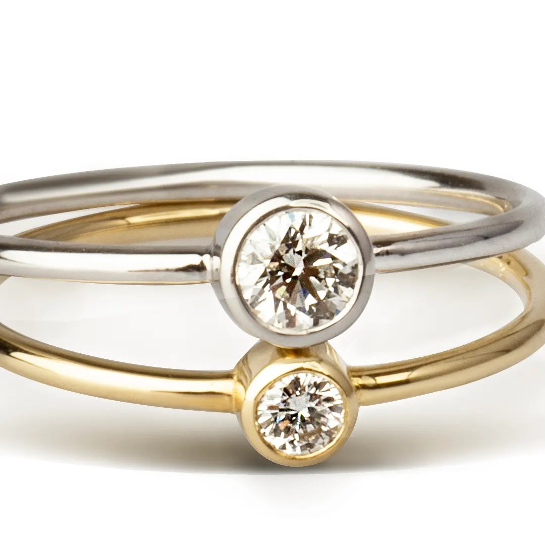 14K Gold Round Diamond Ring, Minimal Style