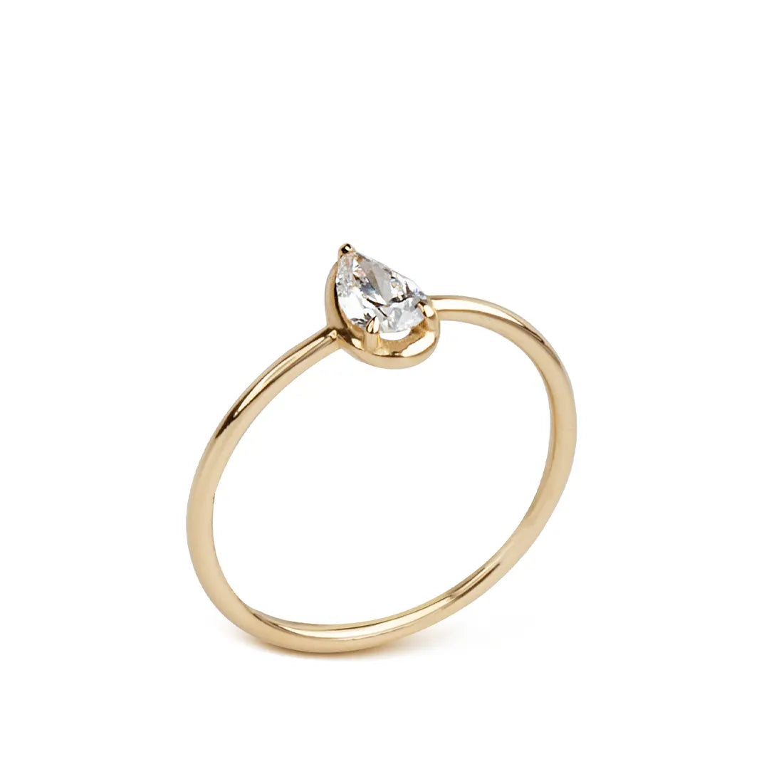 14K Gold Pear-Shaped Diamond Ring, Minimal Style