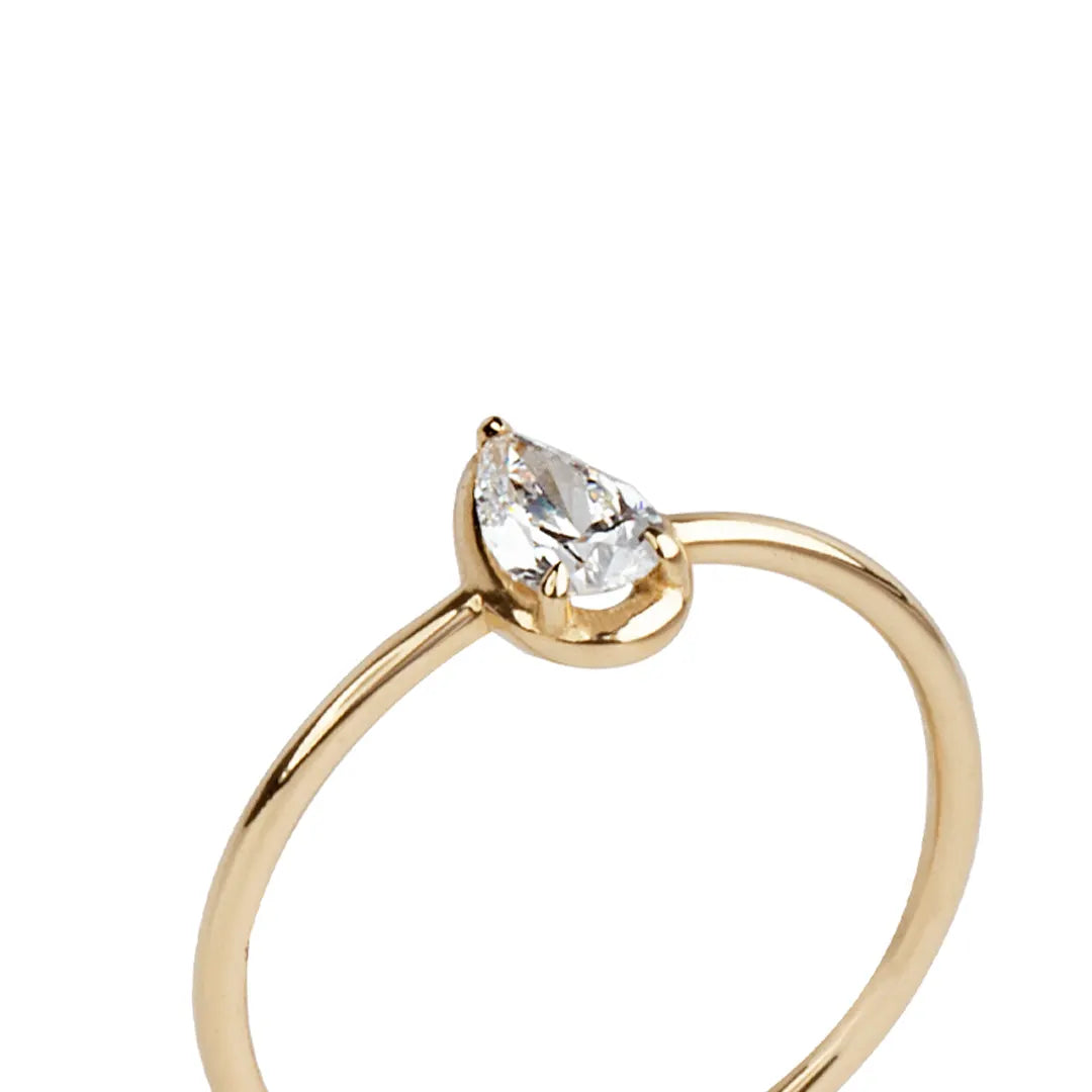 14K Gold Pear-Shaped Diamond Ring, Minimal Style
