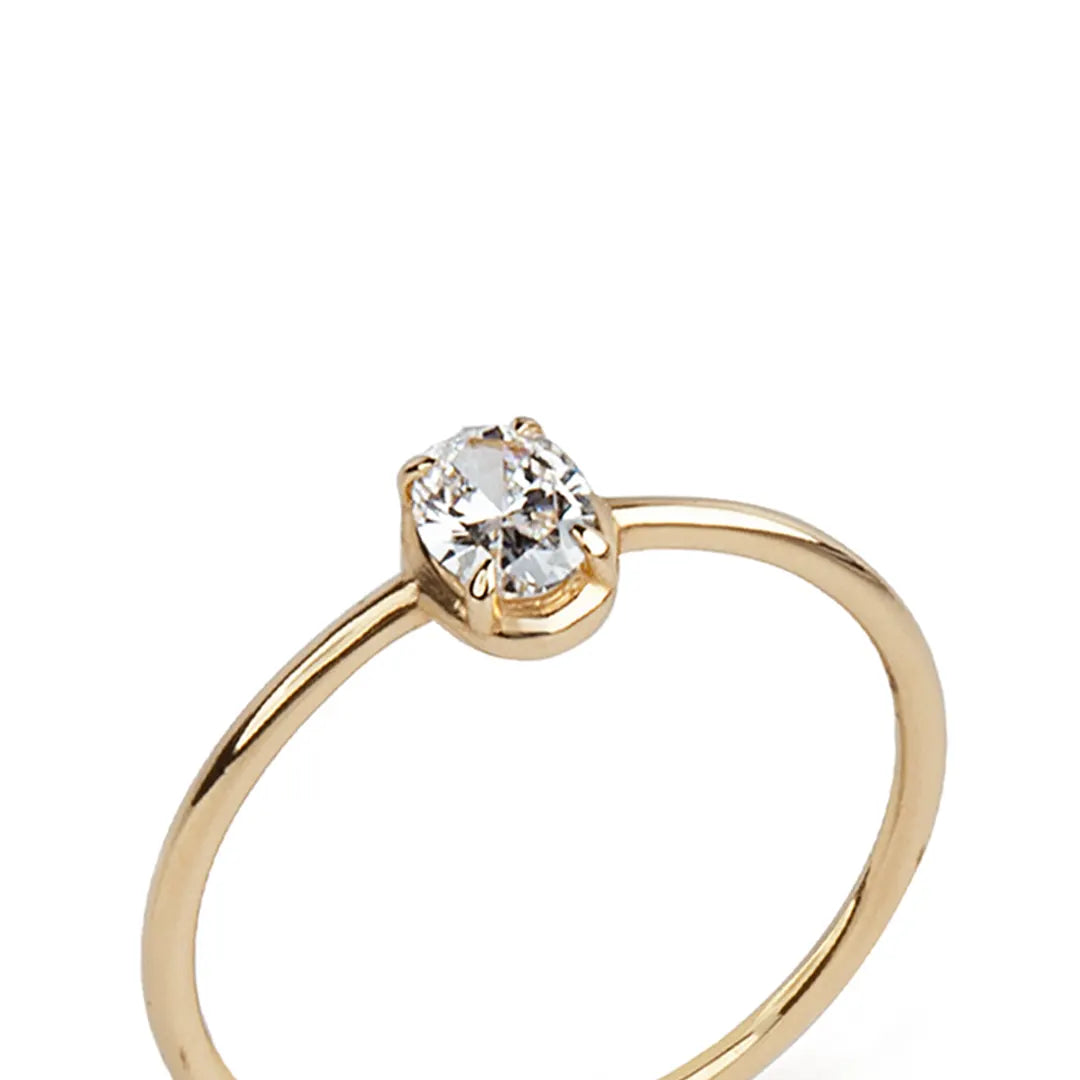14K  Gold Oval Diamond Ring, Minimal Style