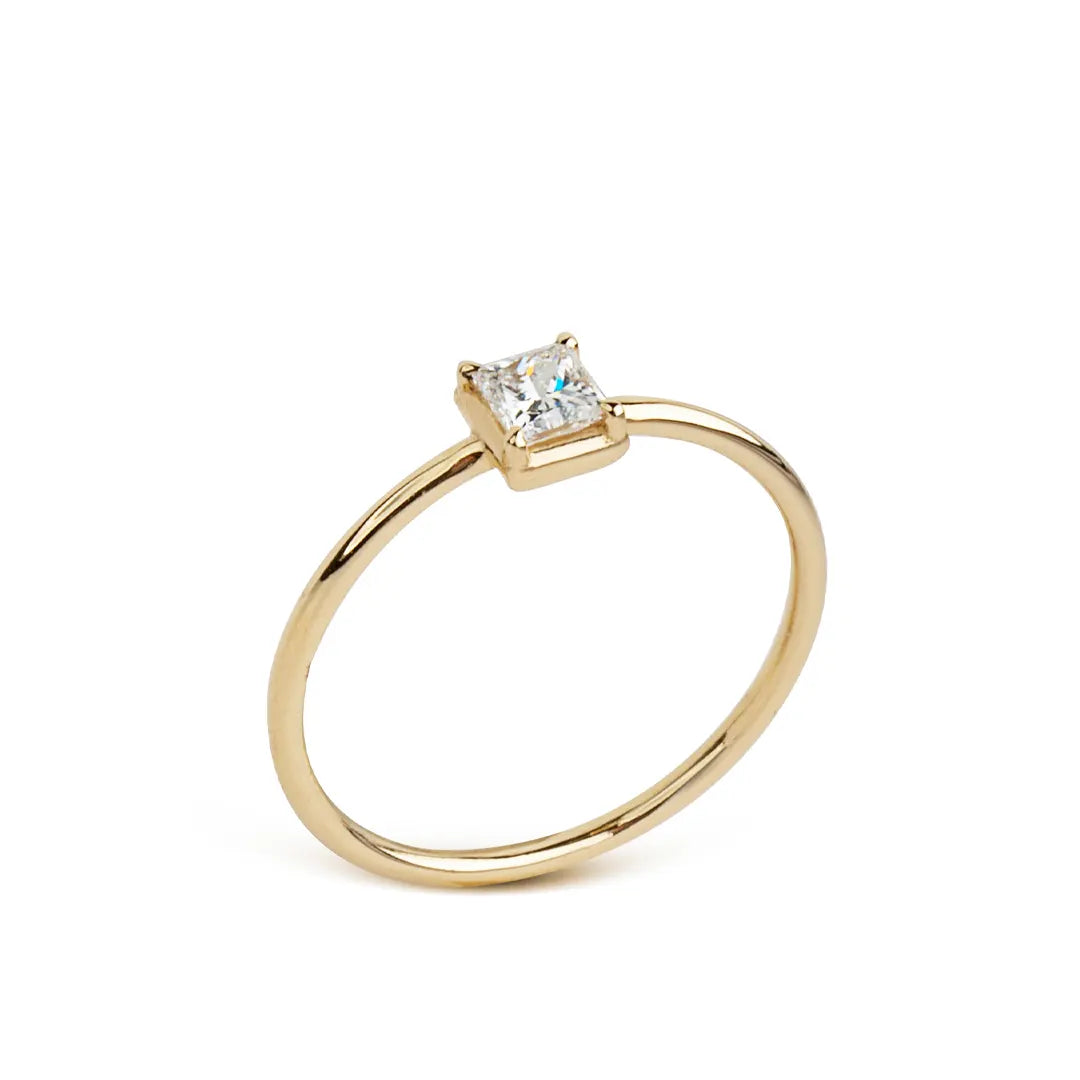 14K Gold Princess Cut Diamond Ring, Minimal Style