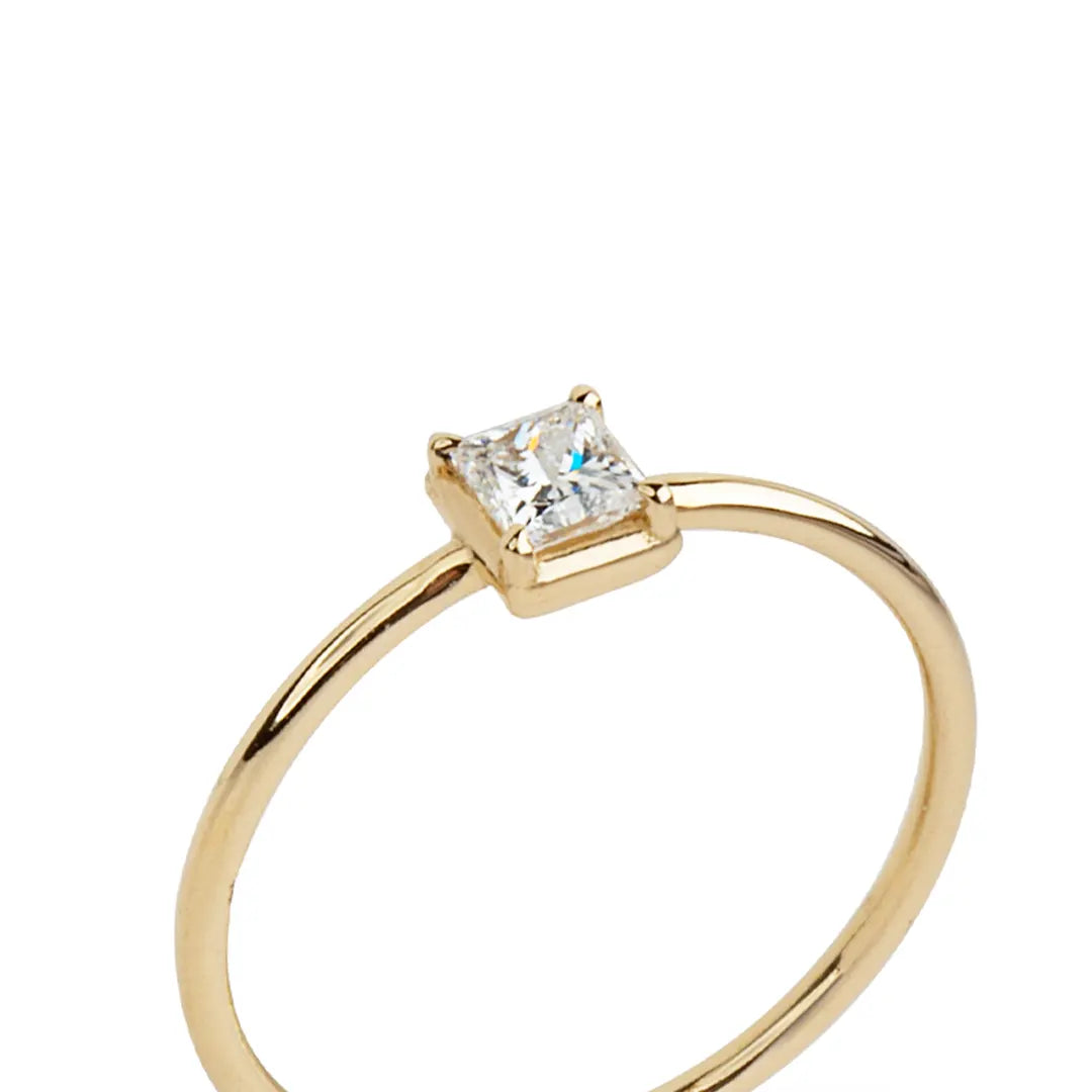 14K Gold Princess Cut Diamond Ring, Minimal Style