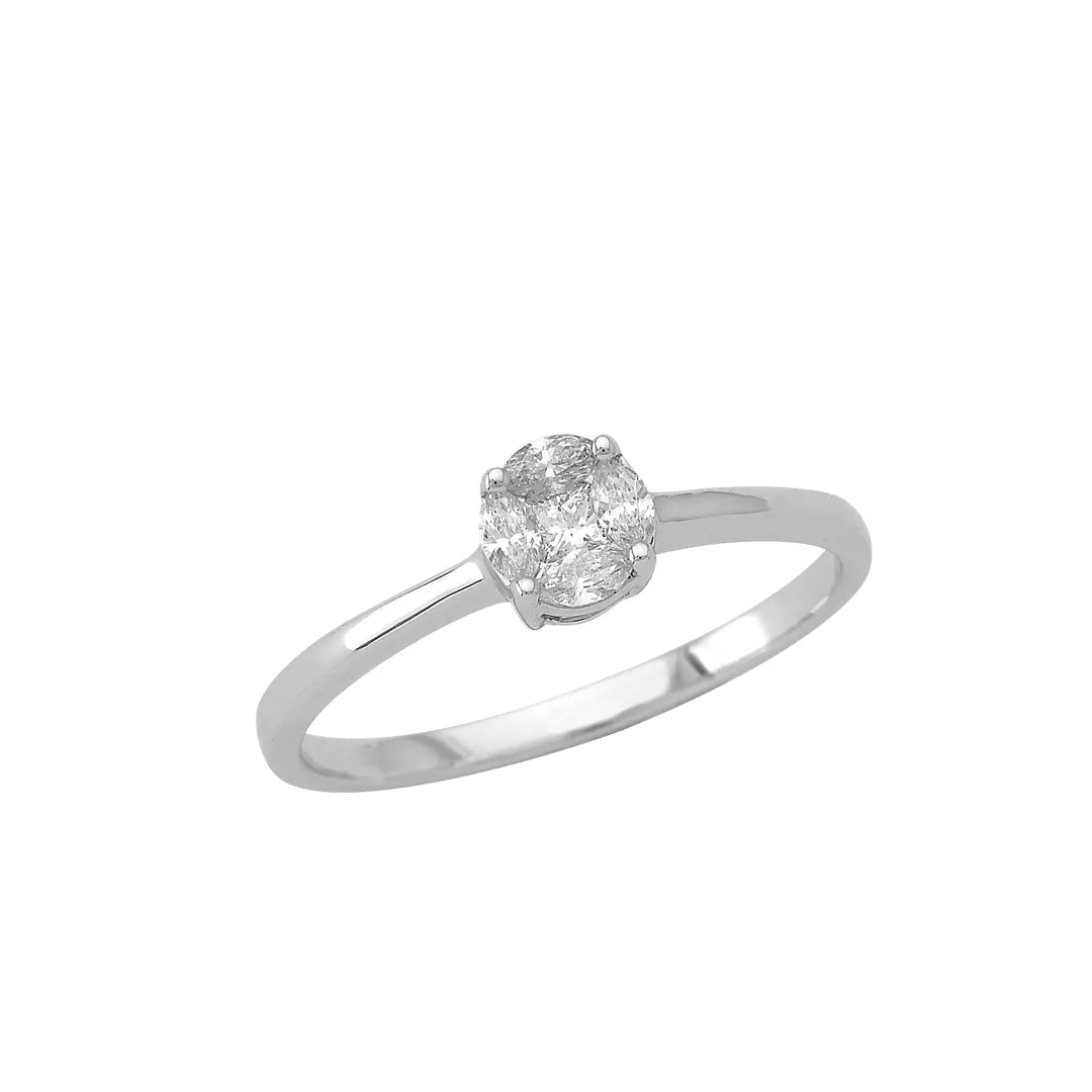 18K White Gold Round Diamond Ring with Invisible Setting
