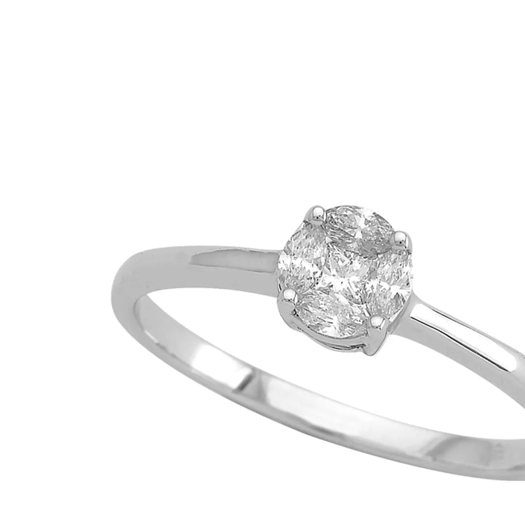 18K White Gold Round Diamond Ring with Invisible Setting