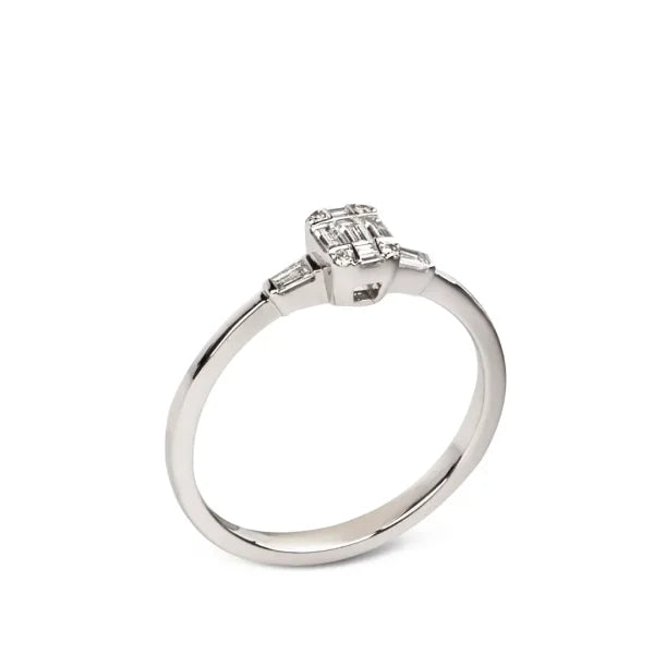 18K White Gold Diamond Ring with Invisible Setting