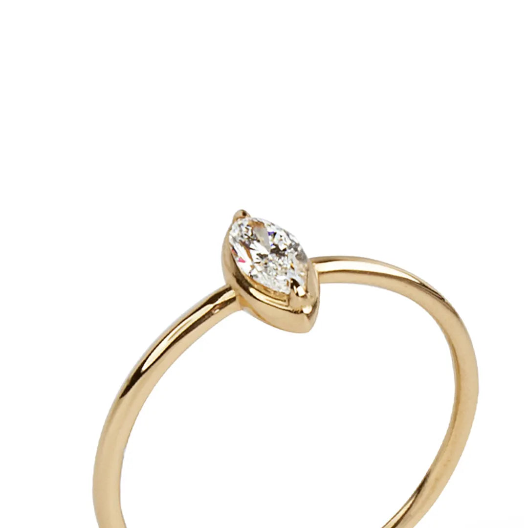 14K  Gold Marquise Cut Diamond Ring, Minimal Style