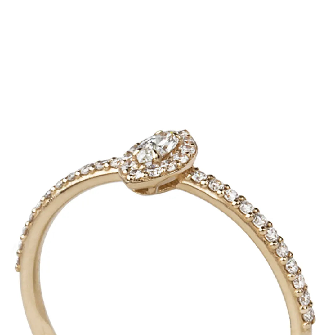 14K Gold Marquise Cut Diamond Ring with White Diamond Halo