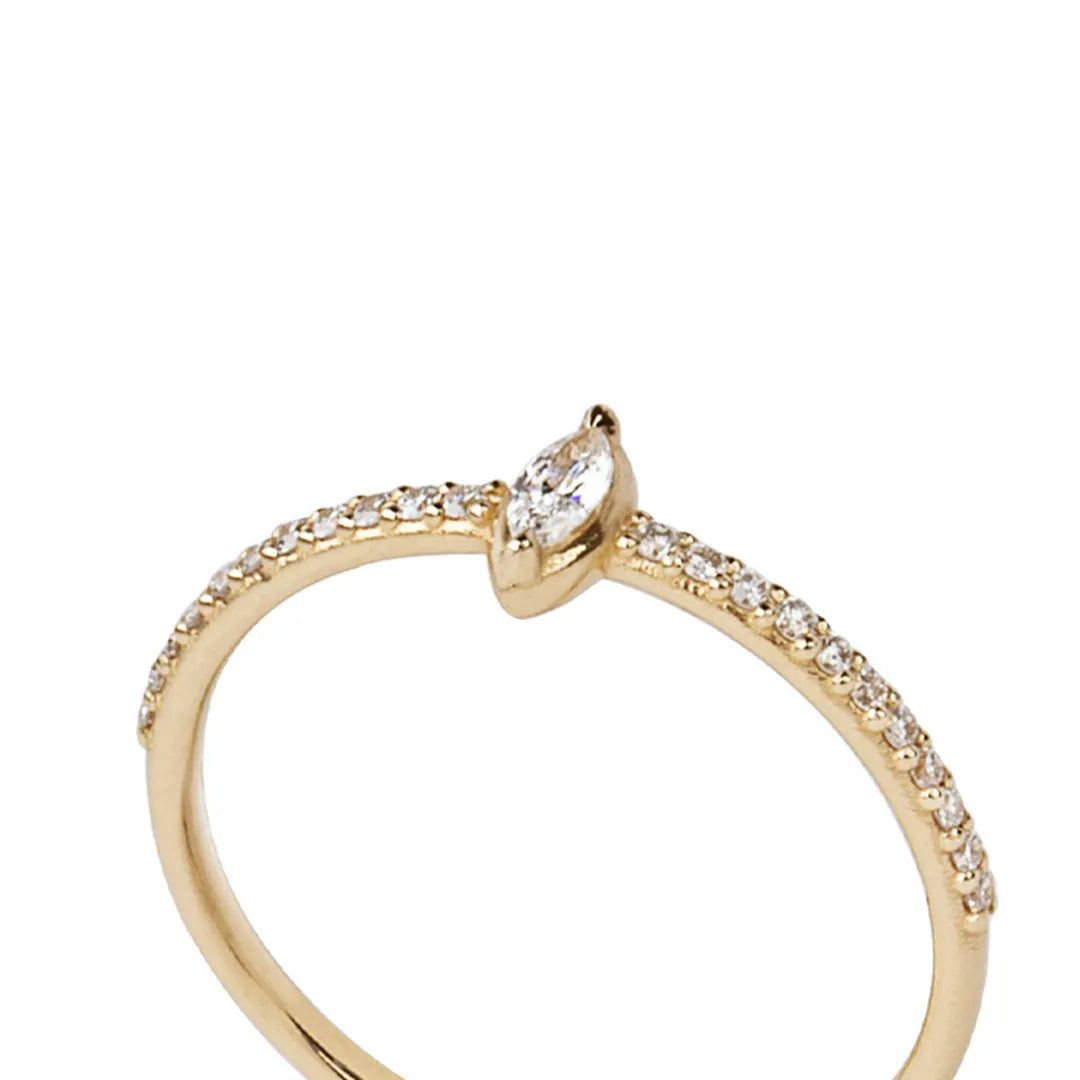 14K  Gold Marquise Cut Tiny Diamond Ring