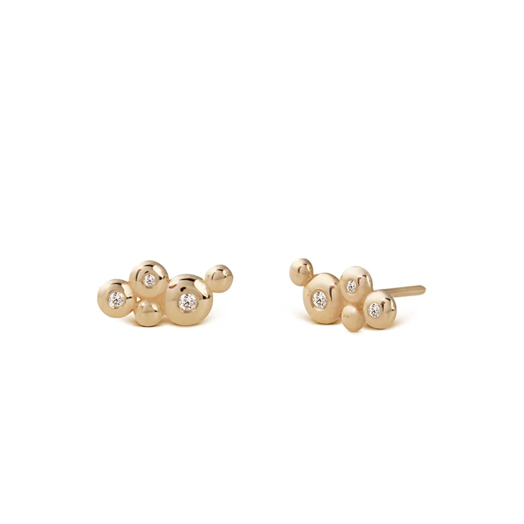 14K Gold Earrings with 3 "Bubble" Diamonds and 2 gold dots