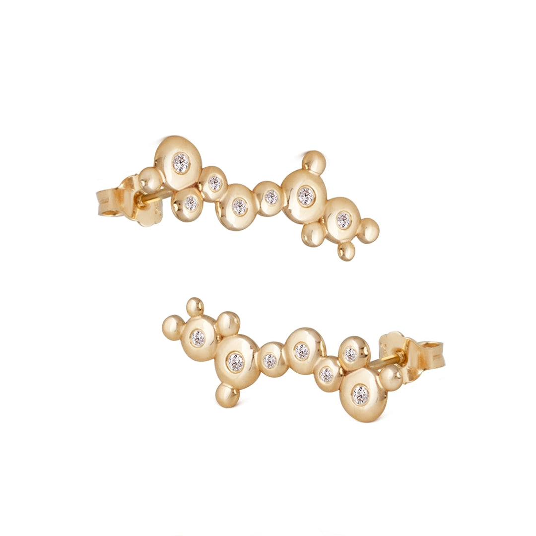 14K Gold Long Earrings with 7 "Bubble" Diamonds