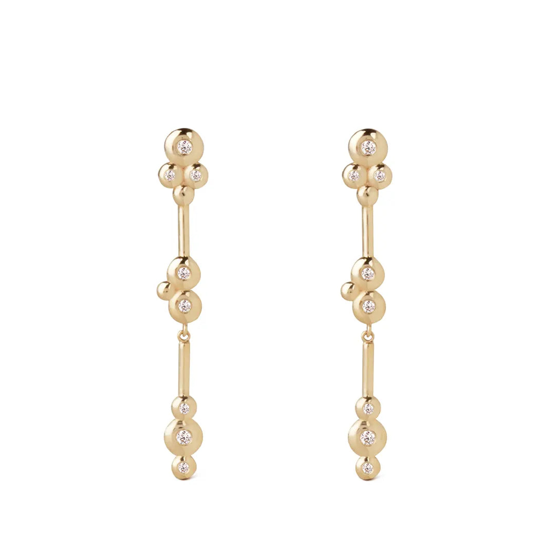 14K Gold Long line Earrings with 8 "Bubble" Diamonds