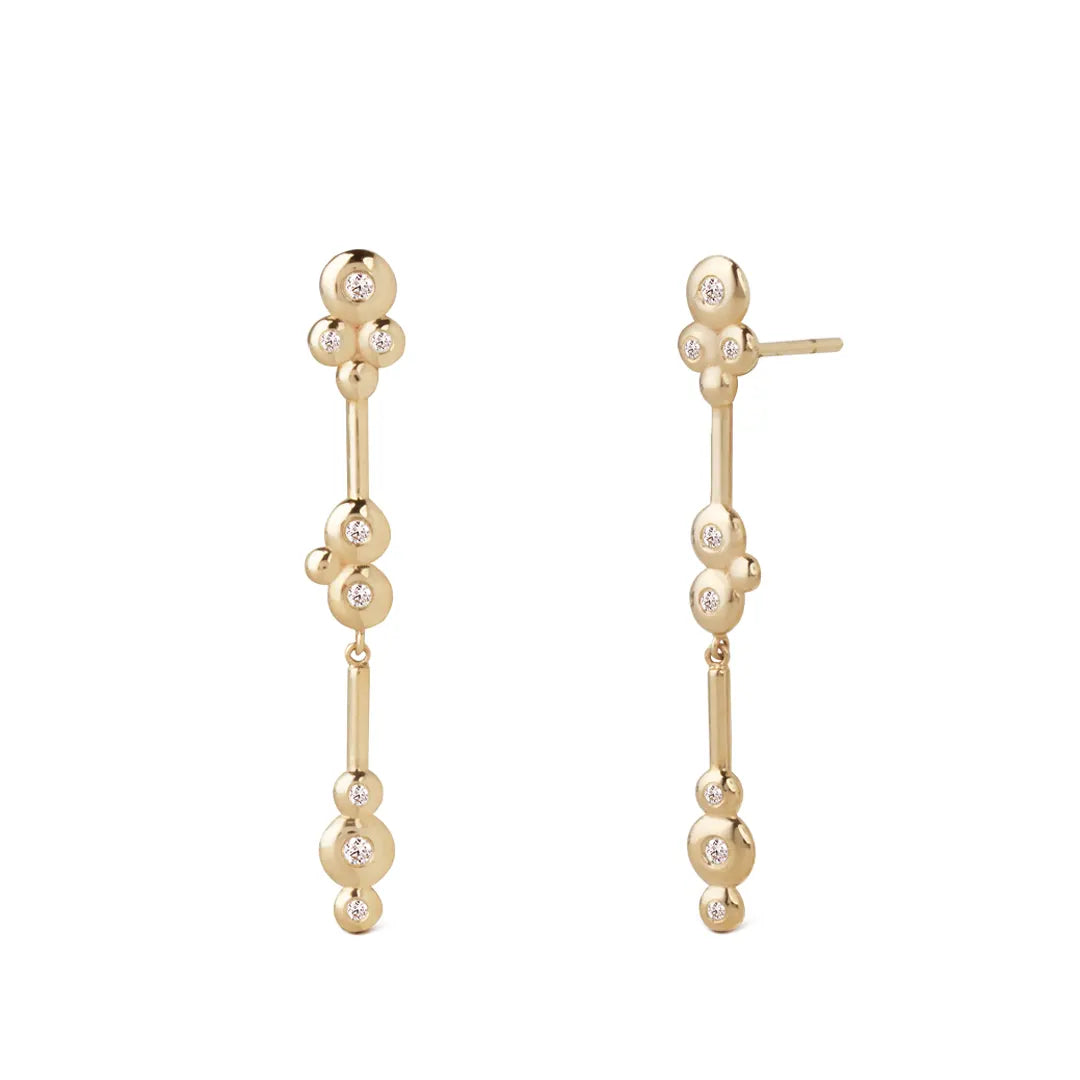 14K Gold Long line Earrings with 8 "Bubble" Diamonds