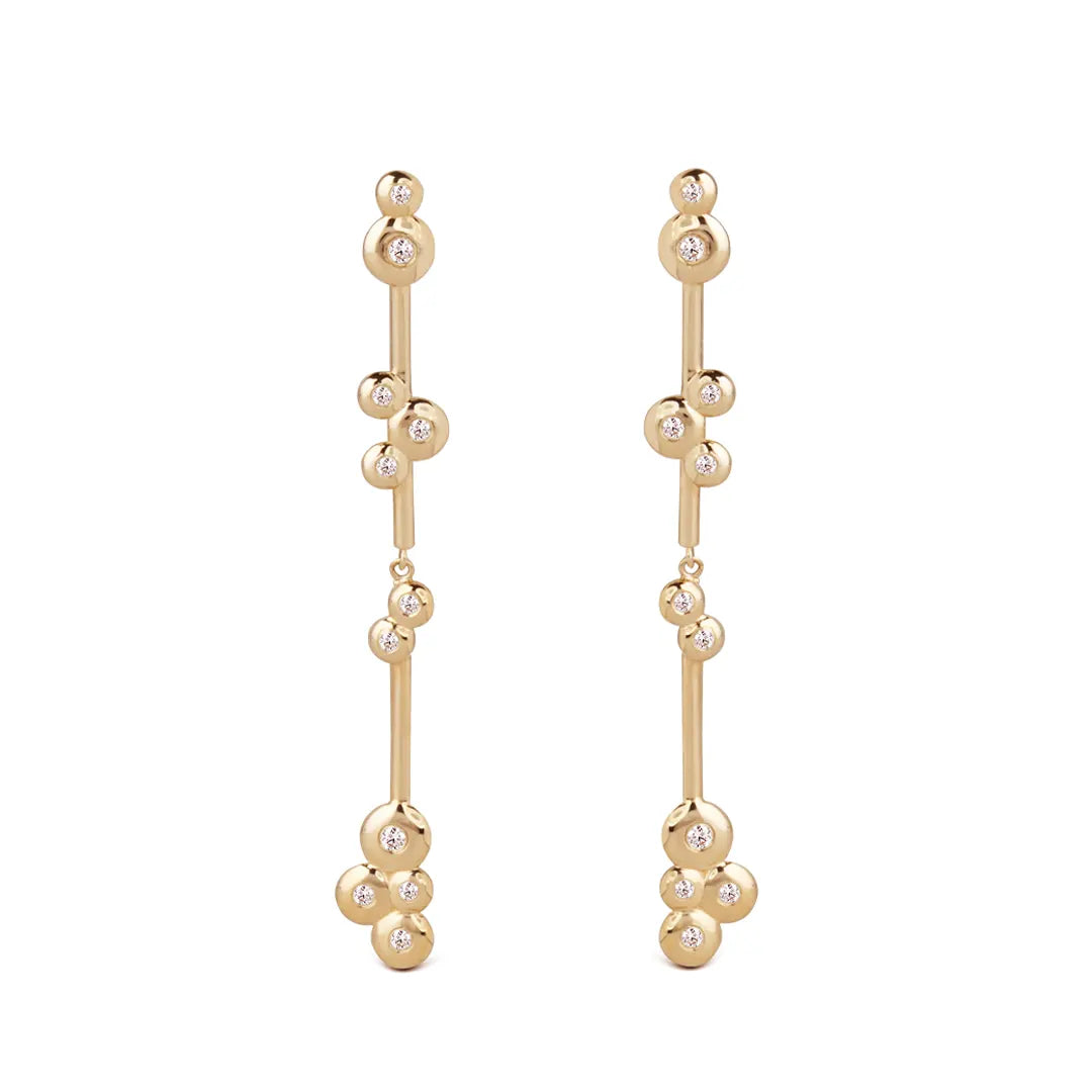 14K Gold Long line Earrings with 11 "Bubble" Diamonds