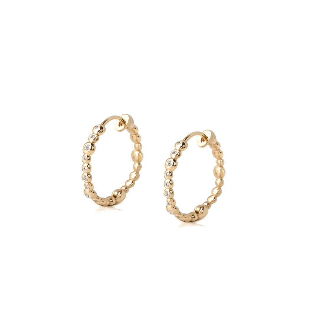 14K Gold Bubble Diamonds Hoops
