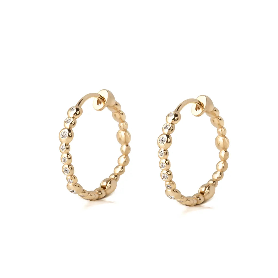 14K Gold Bubble Diamonds Hoops