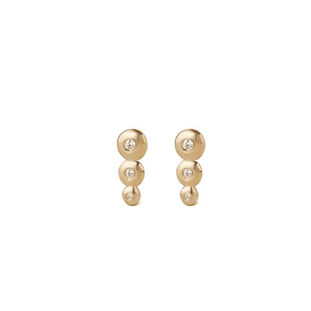 14K Gold Stud Earrings with 3 “Bubble” Diamonds vertical