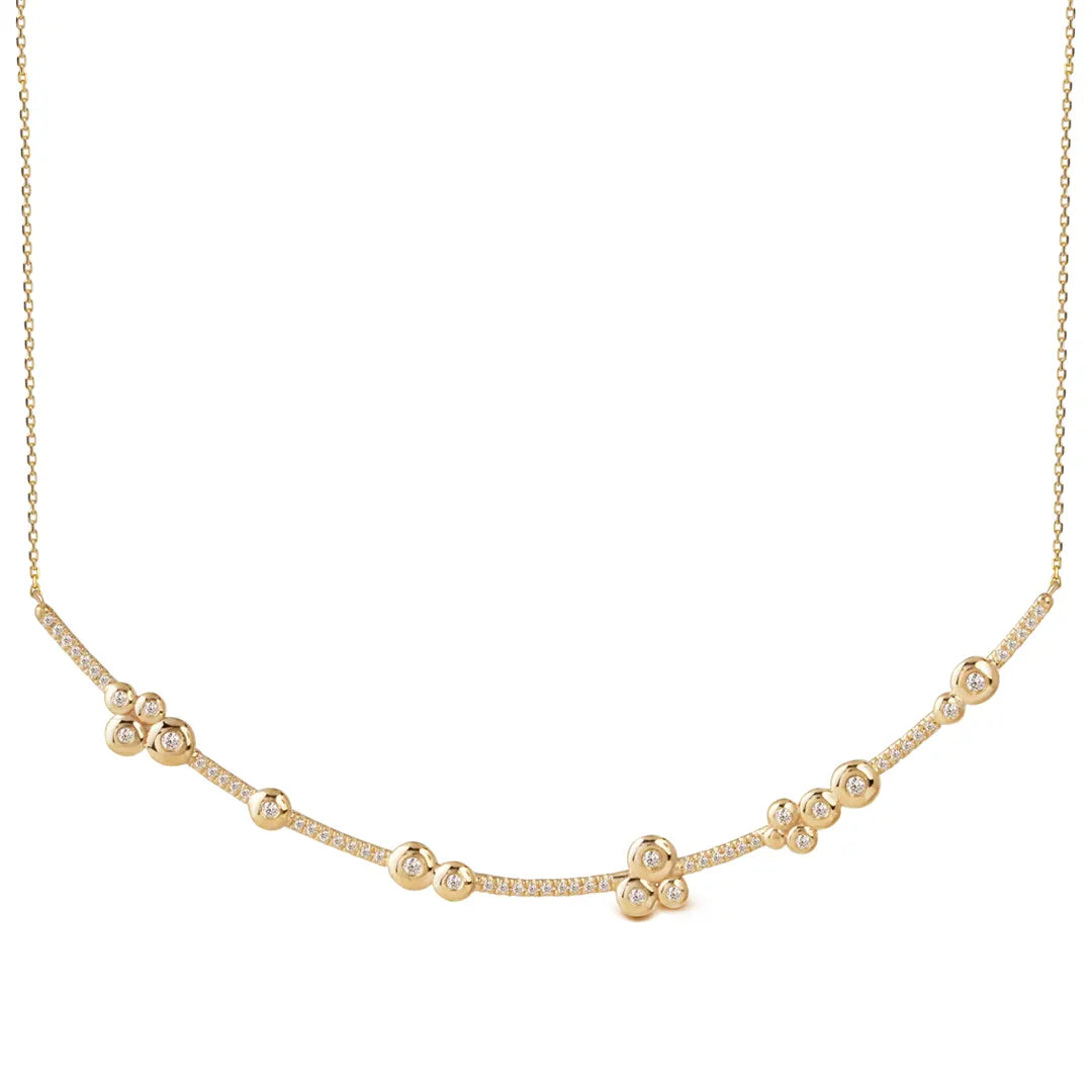 14K Gold Bar necklace with "Bubble" Diamonds