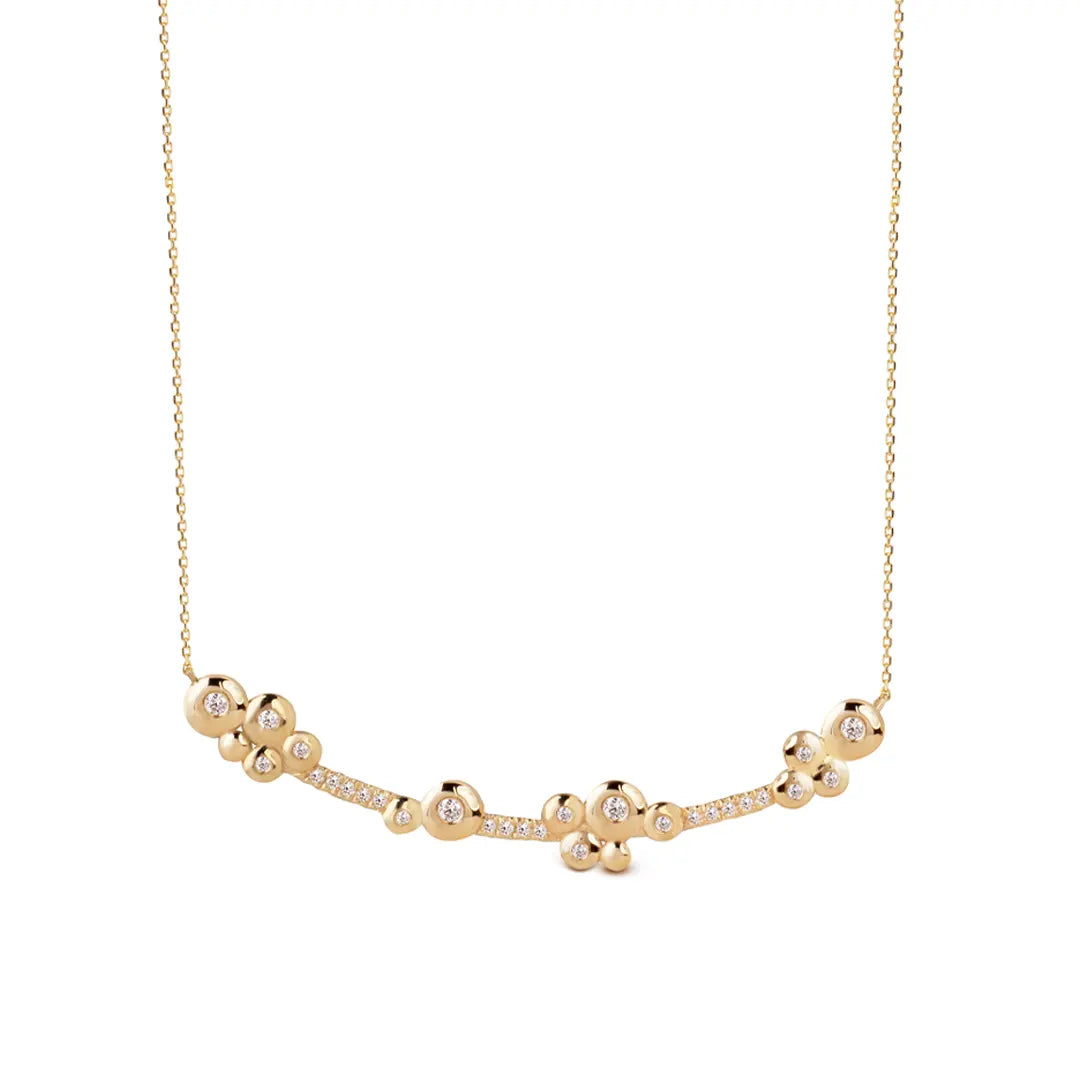 14K Gold Small Diamond Bar necklace with “Bubble” Diamonds
