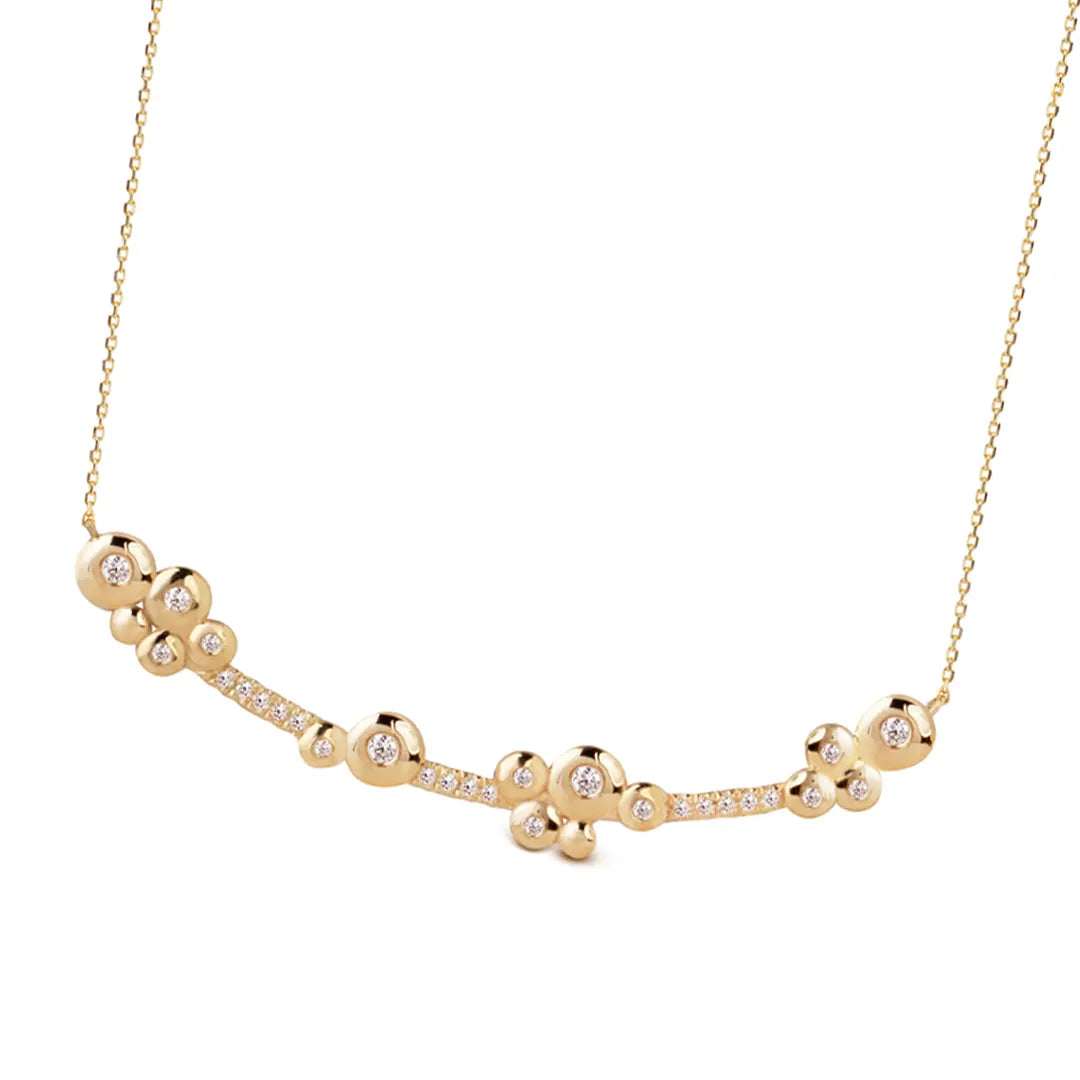 14K Gold Small Diamond Bar necklace with “Bubble” Diamonds