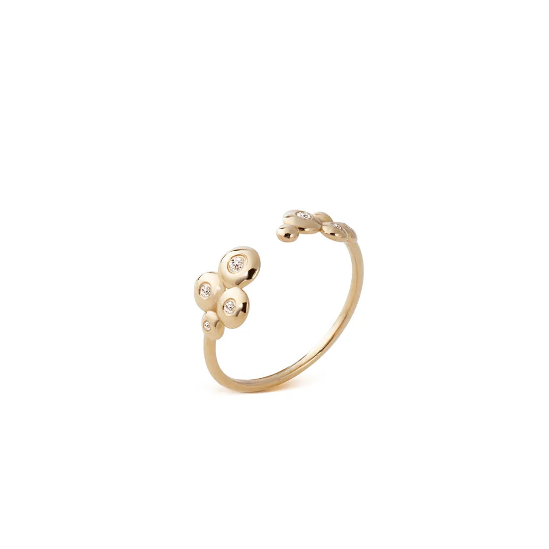 14K Gold "Bubble" Diamonds Open Band Ring