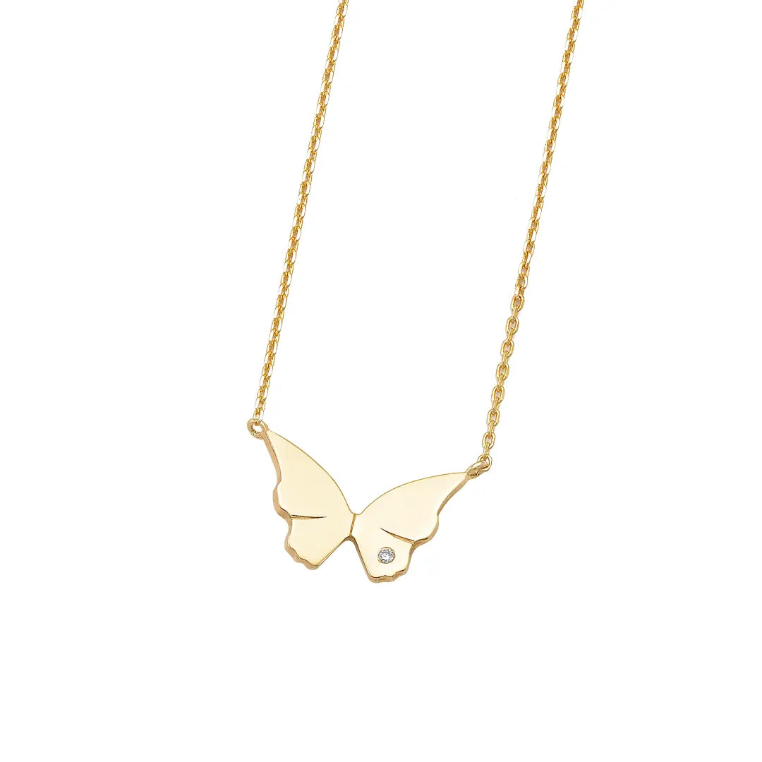 14K Gold Tiny Butterfly Necklace with Diamond