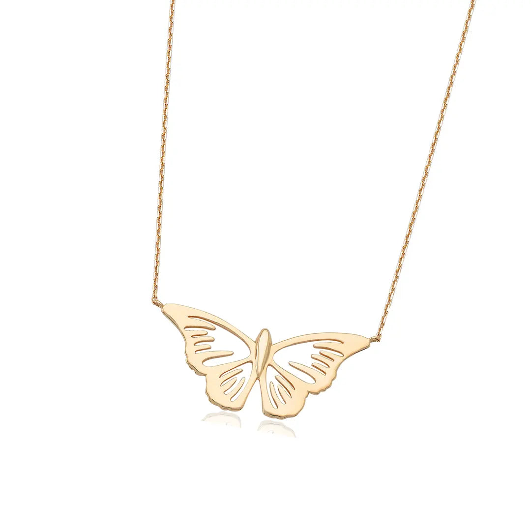 14K Gold Perforated Butterfly Necklace