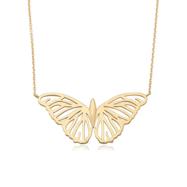 14K Gold Perforated Butterfly Necklace