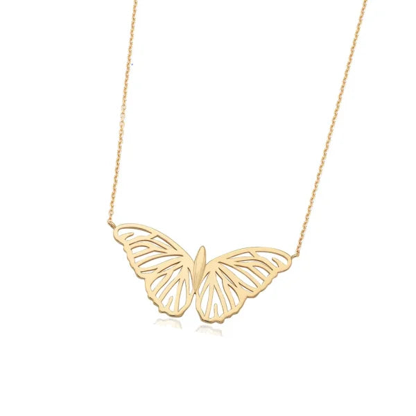 14K Gold Perforated Butterfly Necklace