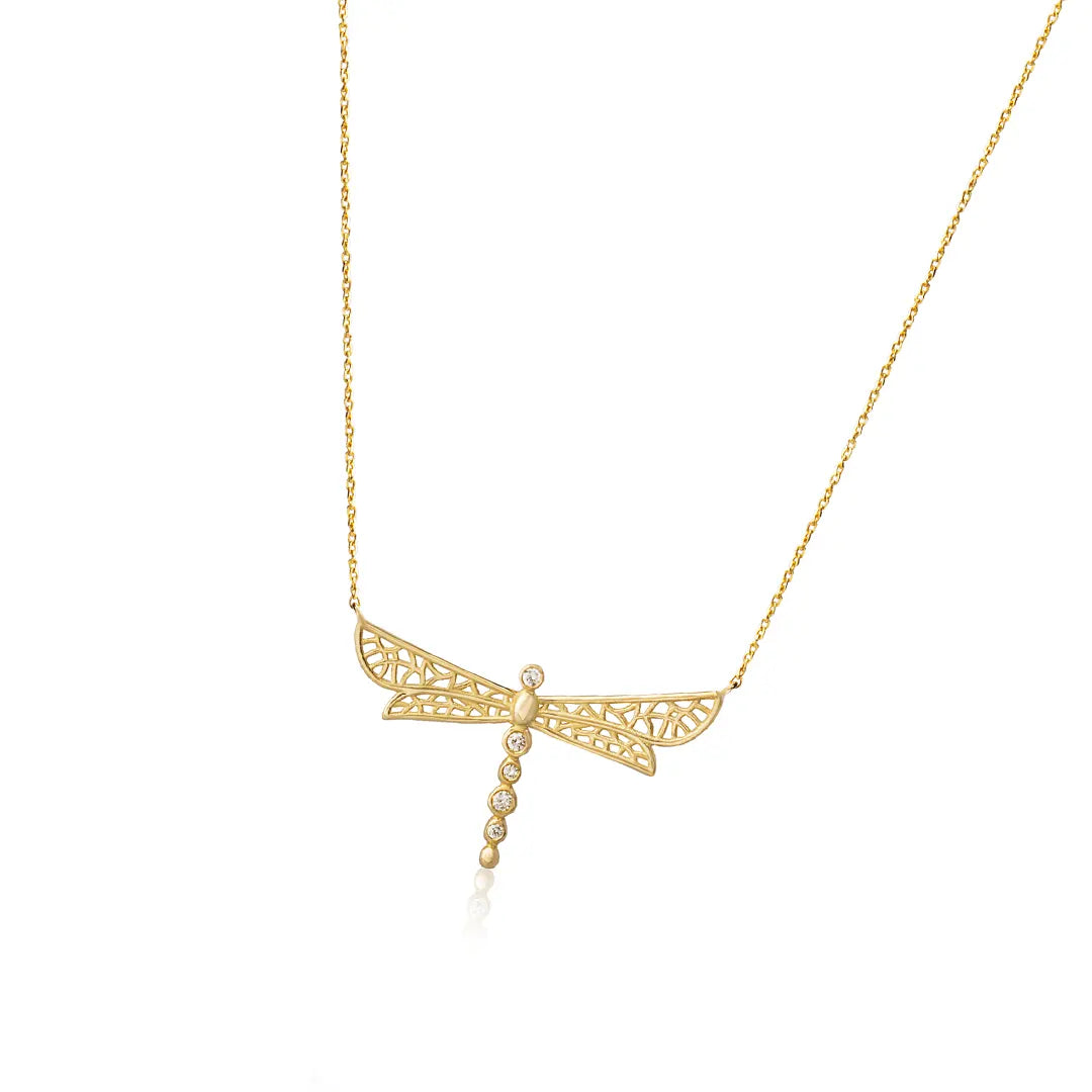 14K Gold Dragonfly Necklace with Diamonds