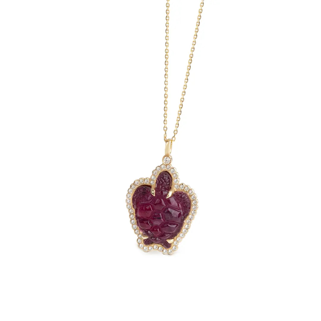 14K Gold Ruby Turtle Necklace with Diiamonds