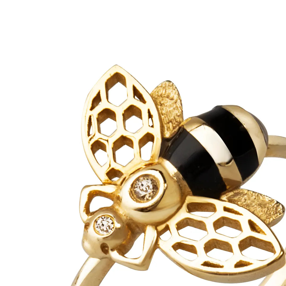 14k Gold Bee Ring with Diamonds