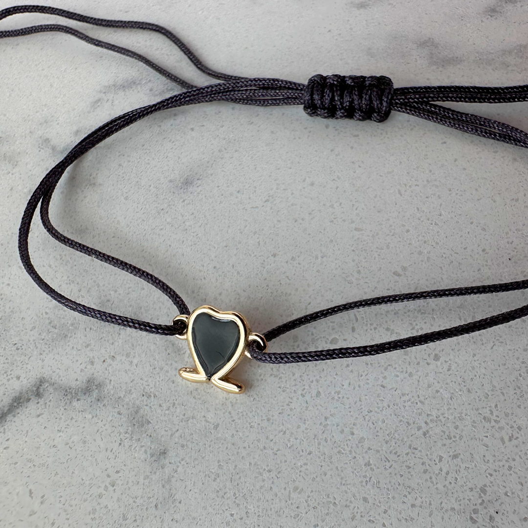 14K Gold Tiny Black Heart Bracelet