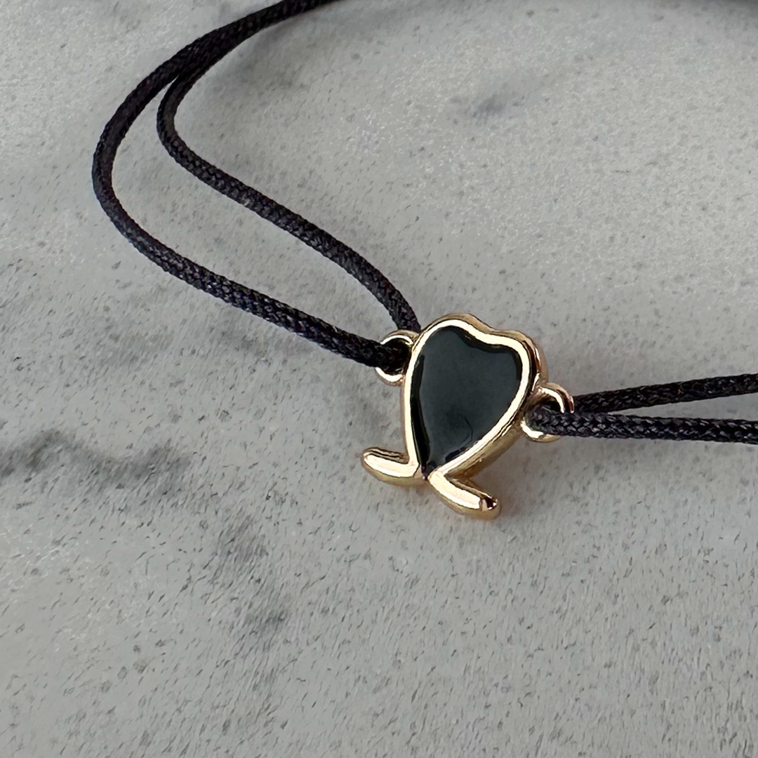 14K Gold Tiny Black Heart Bracelet
