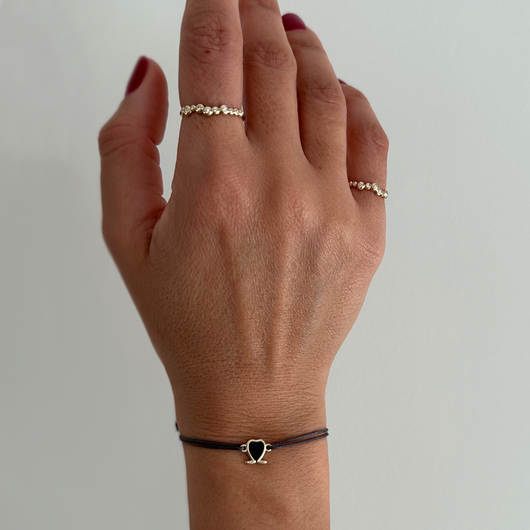 14K Gold Tiny Black Heart Bracelet