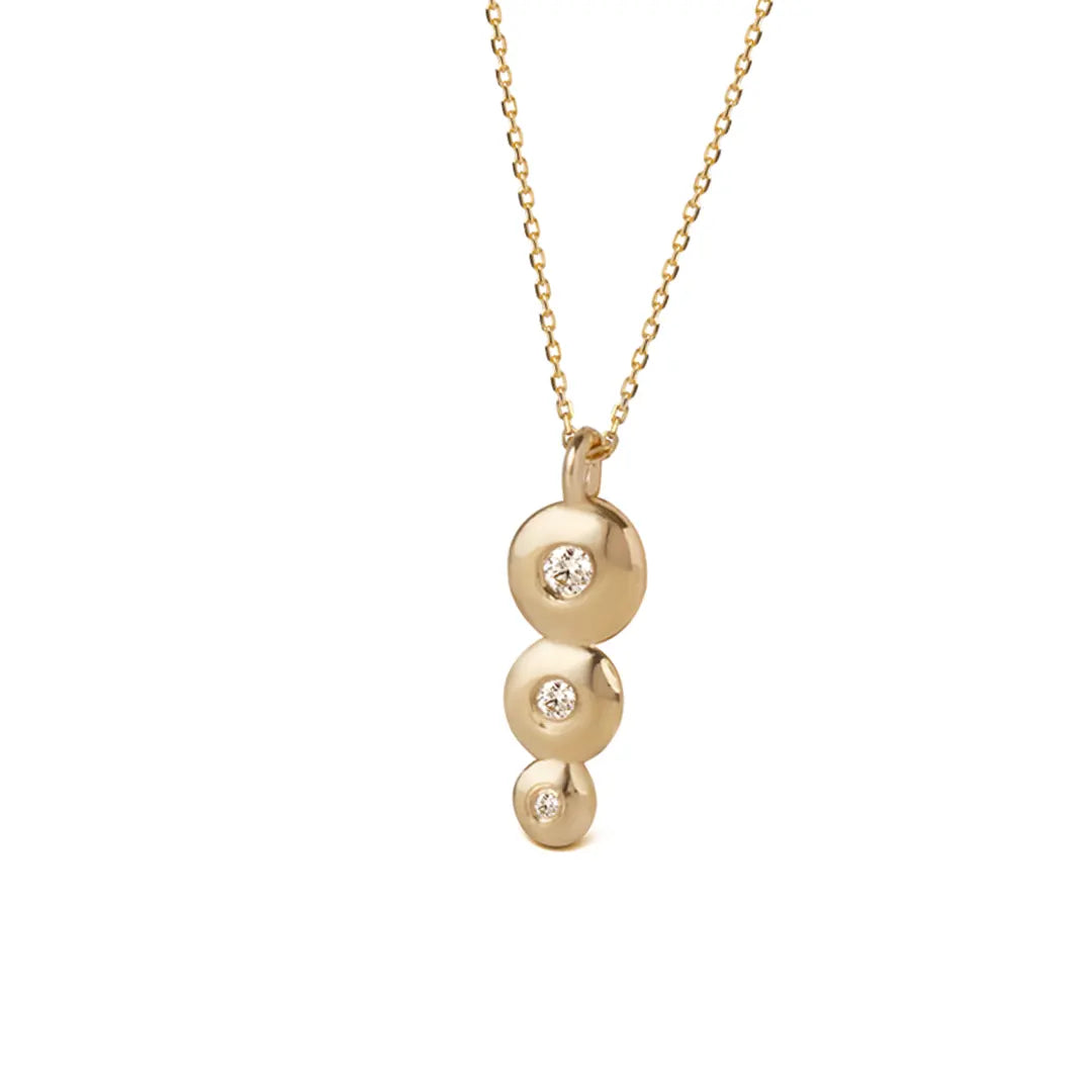 14K Gold Necklace with 3 “Bubble” Diamonds vertical