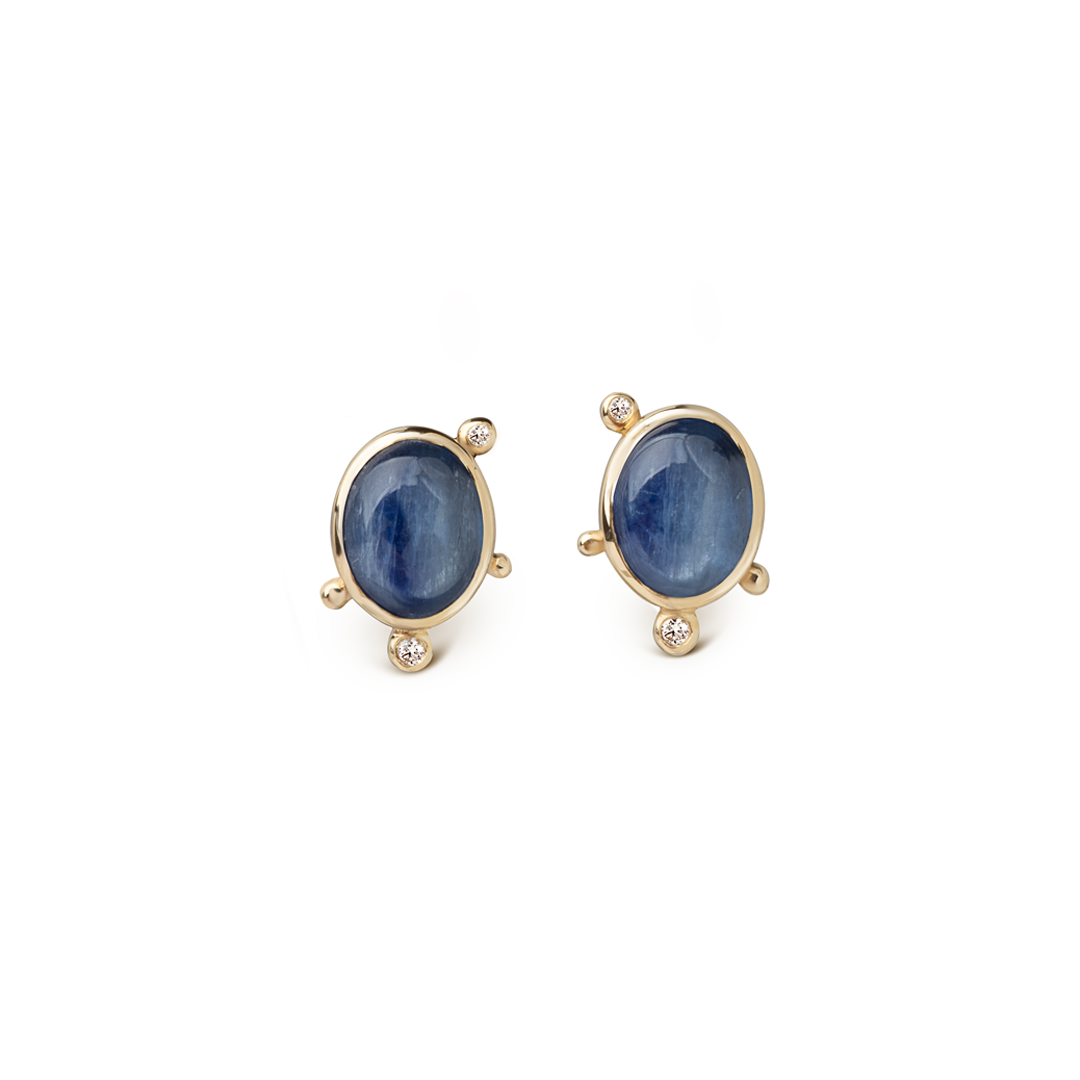 14K Gold  Oval Kyanite Earrings with Diamonds