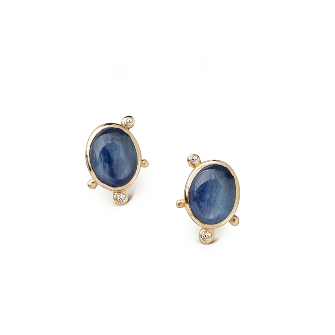 14K Gold  Oval Kyanite Earrings with Diamonds