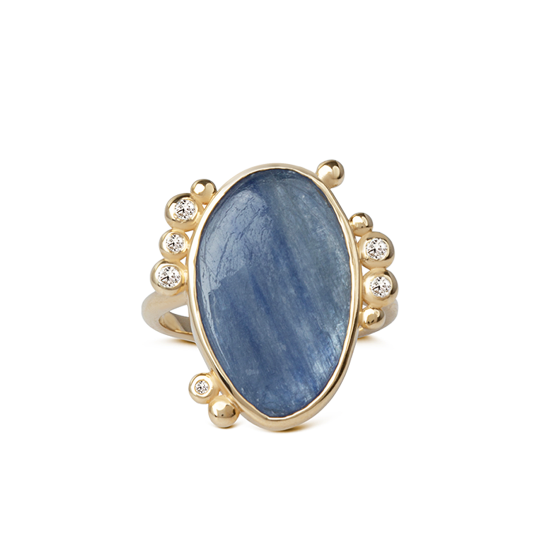14K Gold  Oval Kyanite Ring with 6 Diamonds